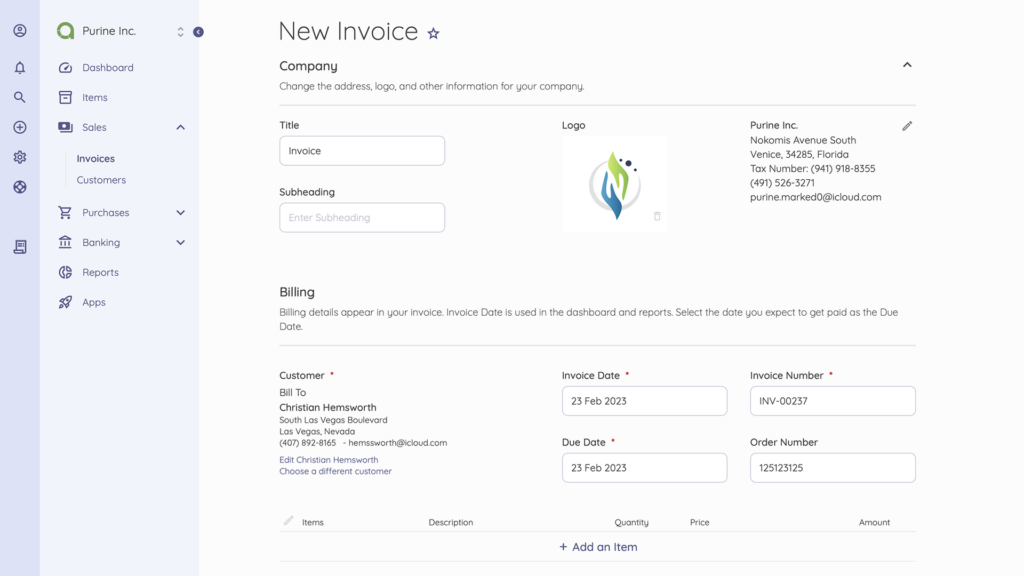 Creating an Invoice on Akaunting