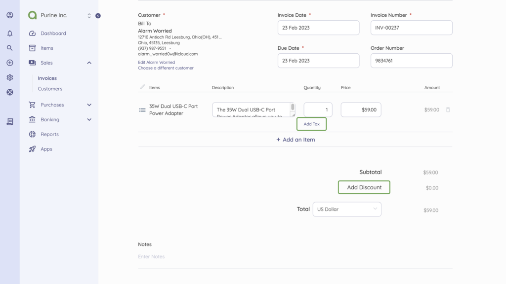 Adding line discounts and Taxes on Invoices using Akaunting