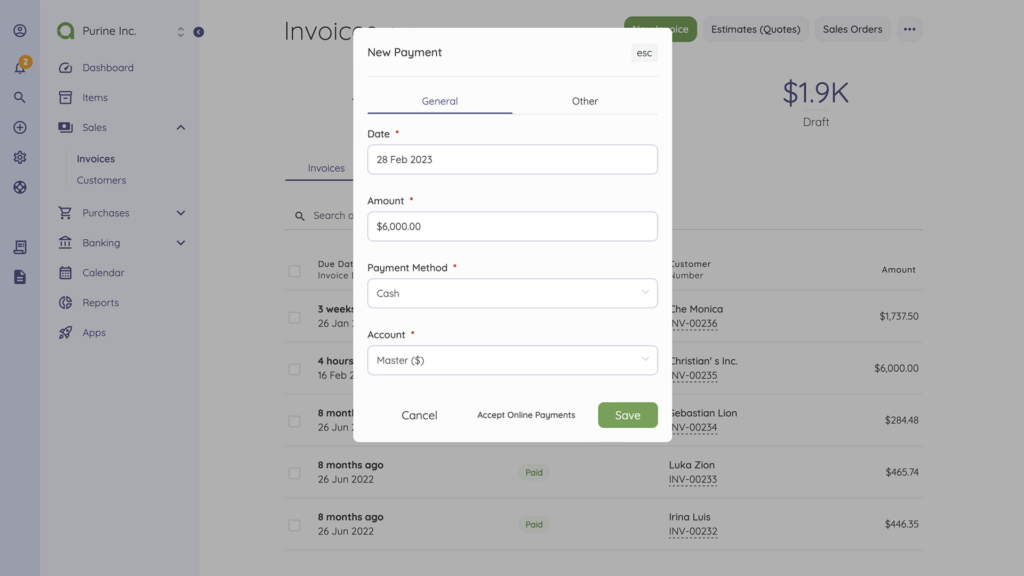 Adding Payment to an Invoice