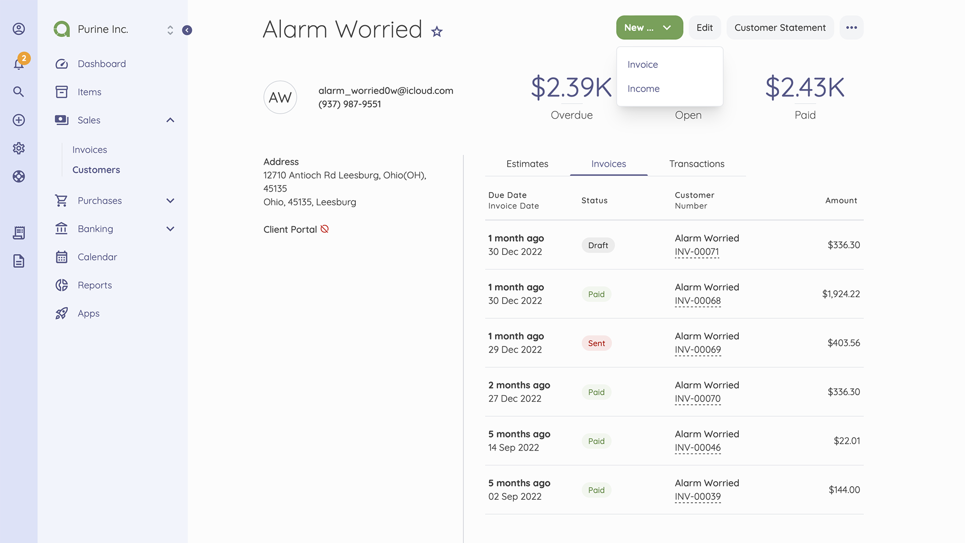Managing a Customer - Help Center - Akaunting