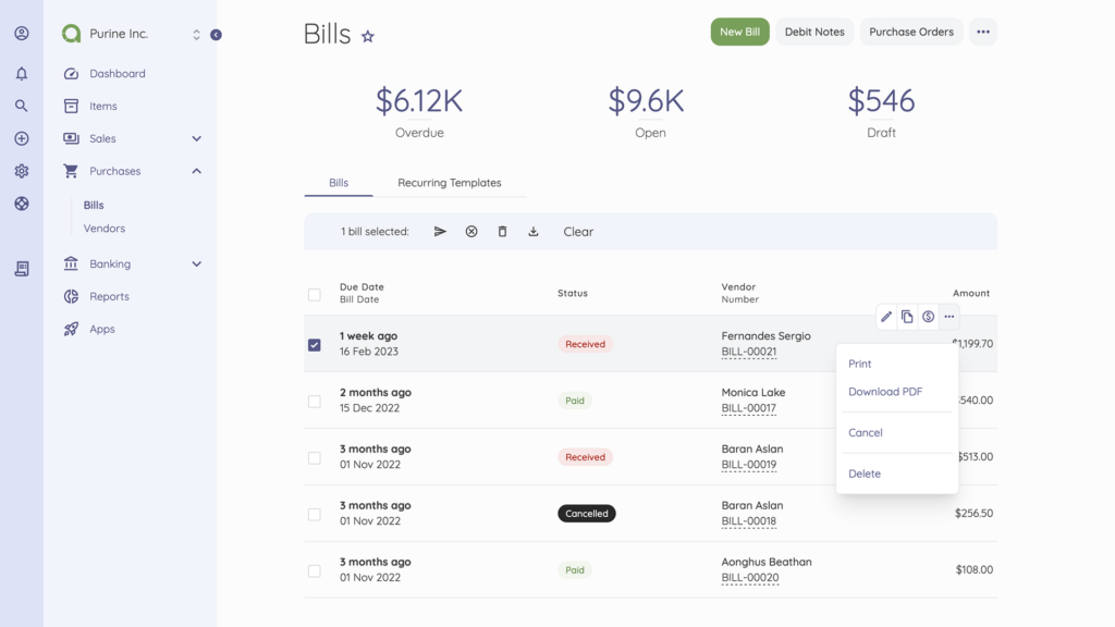 Managing Bills: Manage your bills on Akaunting