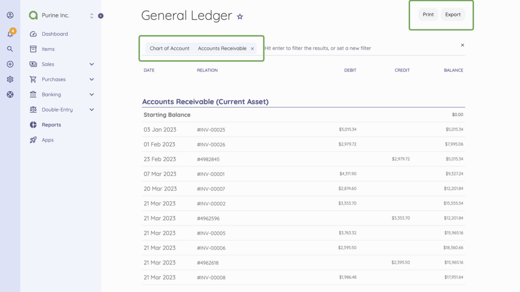 Printing/Exporting a Chart of Account